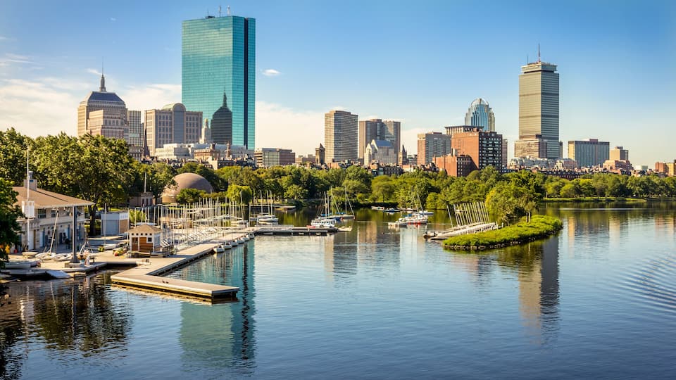 The skyline of Boston in Massachusetts, USA.