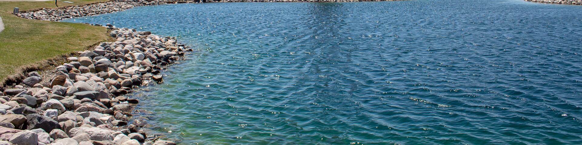 The lighthouse tower and man made body of water in Perrysburg, Ohio.