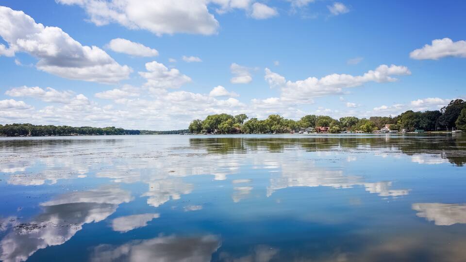 Frost Woods Beach on Lake Monona's Squaw Bay, in Wisconsin on a calm summer day