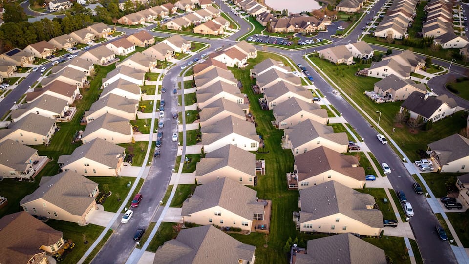 Aerial view of a typical American residential area in New Jersey
