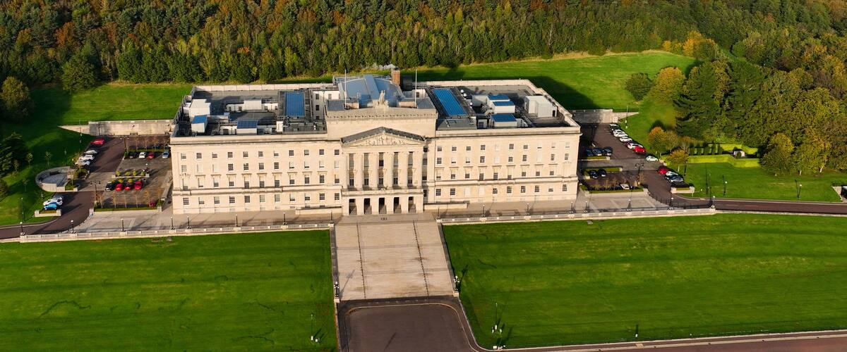 Aerial Photo of Stormont Parliament Buildings home of The Northern Ireland Assembly Dundonald Belfast Co Down Northern Ireland 23-10-22
