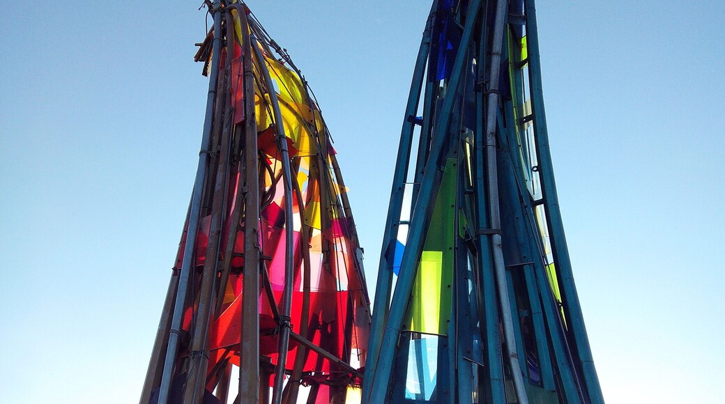 MONUMENTAL LIGHT WATER STEEL PLEXYGLASS SCULPTURE 17MHIGH
OF GUSTAV SCHUBOTZ 1993