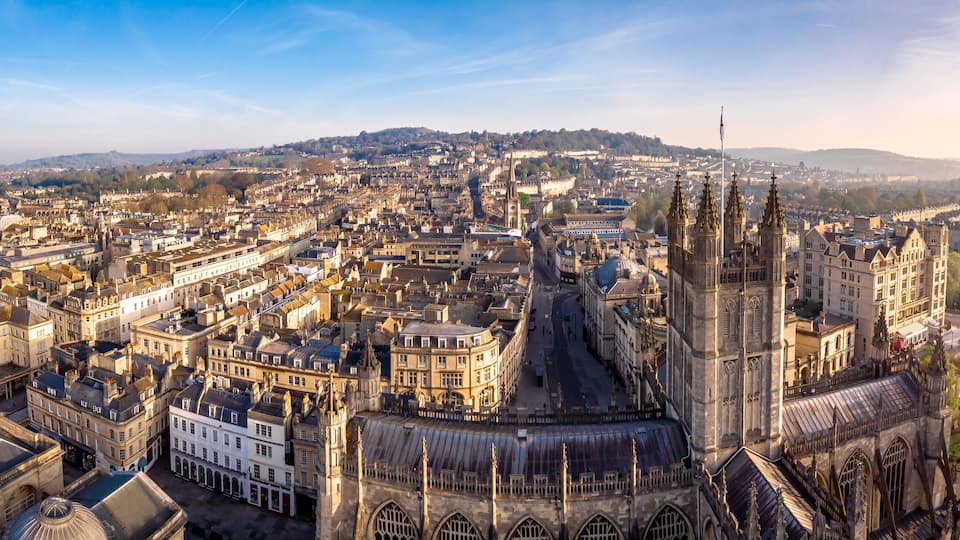 Aerial view of Bath abbey, England