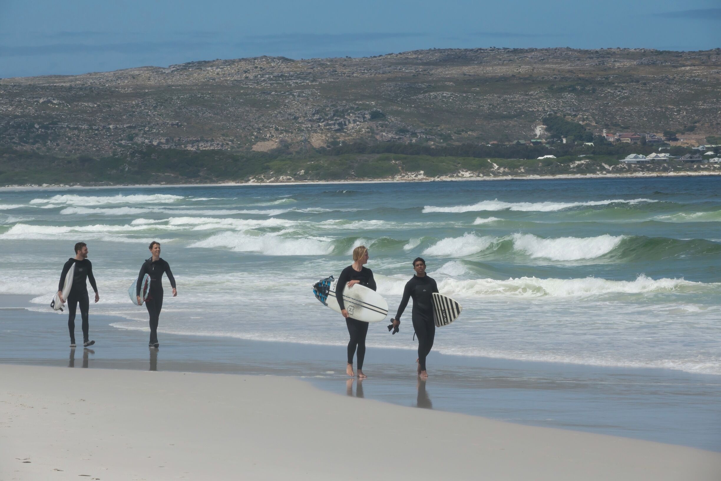 Where: Nordhoek Beach, Capetown, South Africa  
When: 20161128, 11:21  
Camera: Sony Cybershot DSC-RX10 III ISO: 64  
Lens: 206 mm  
Aperture: f/9  
Shutter speed: 1/1000 second  Comments: Surfers after a session