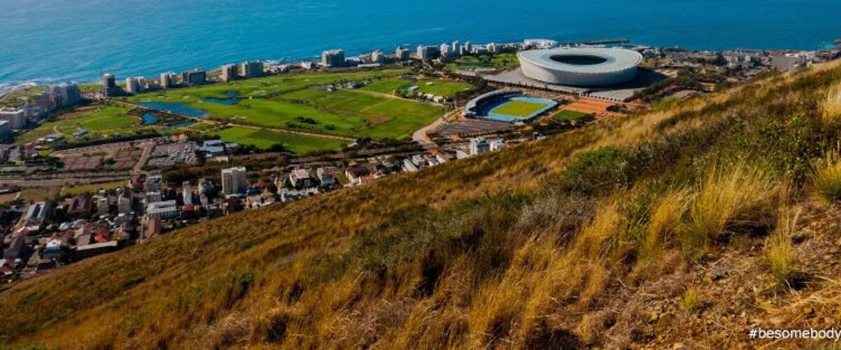 An amazing view of Cape Town this is the south side where you see the World Cup stadium among other scenery on the short walk farther down you can see Downtown Cape Town.