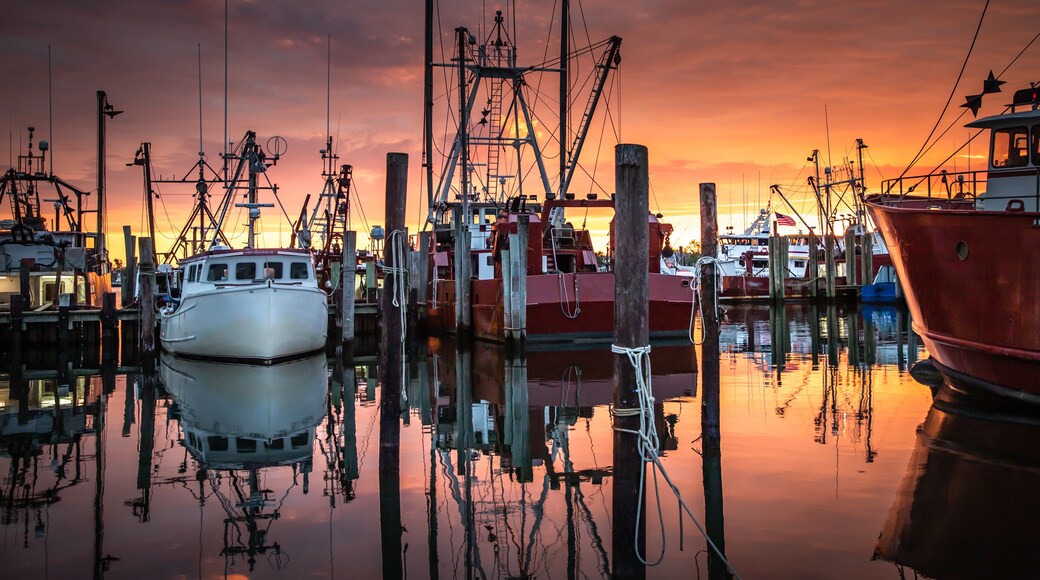 Spectacular sunrise over a fishing fleet