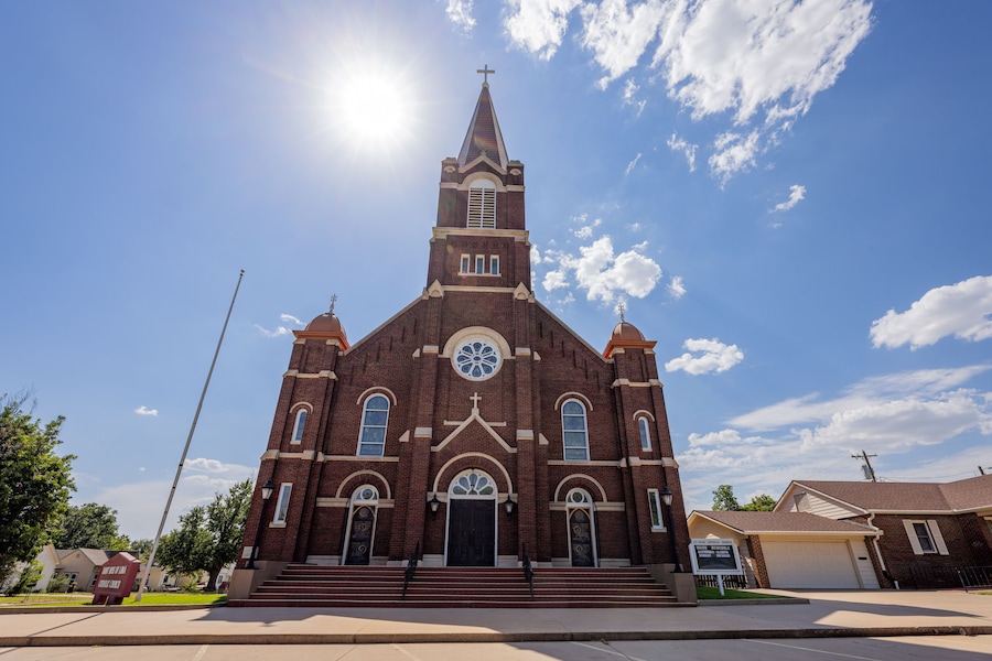 Sunny exterior view of the Saint Rose of Lima Catholic Church