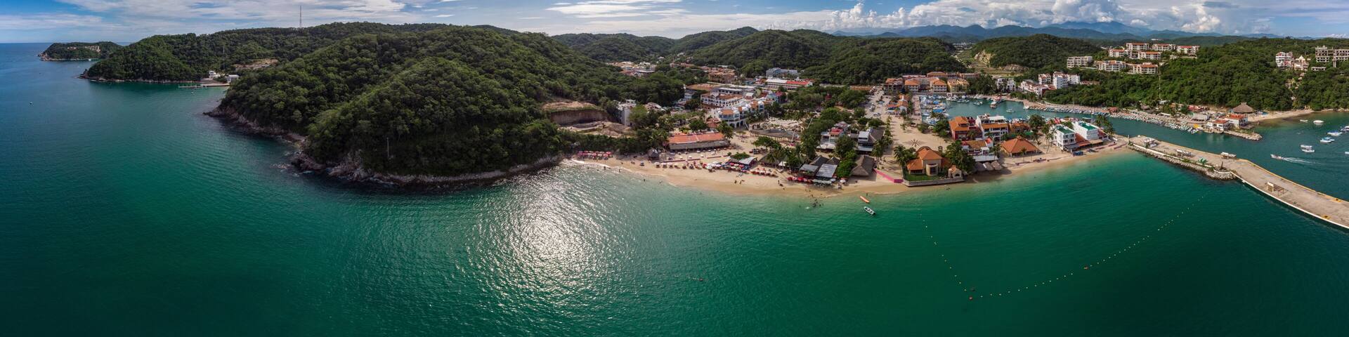 Aerial View of Santa Cruz Bay in Huatulco Oaxaca, Mexico