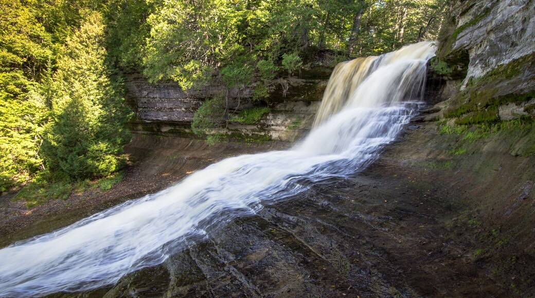 Panoramic Waterfall Landscape. Scenic Laughing Whitefish Falls in the Upper Peninsula of Michigan.
