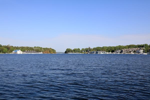 The small Round Lake at the entrance to Lake Charlevoix in Northern Michigan is a calm harbor between Lake Michigan, and the other Lake Charlevoix.