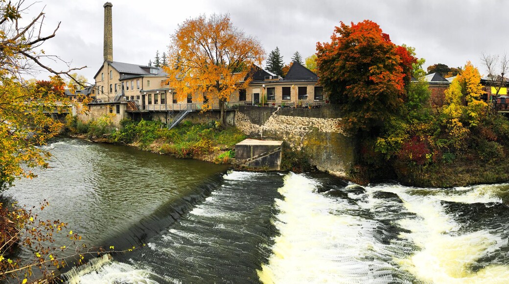 Panorama of the Grand River at Fergus, Ontario, Canada in Autumn