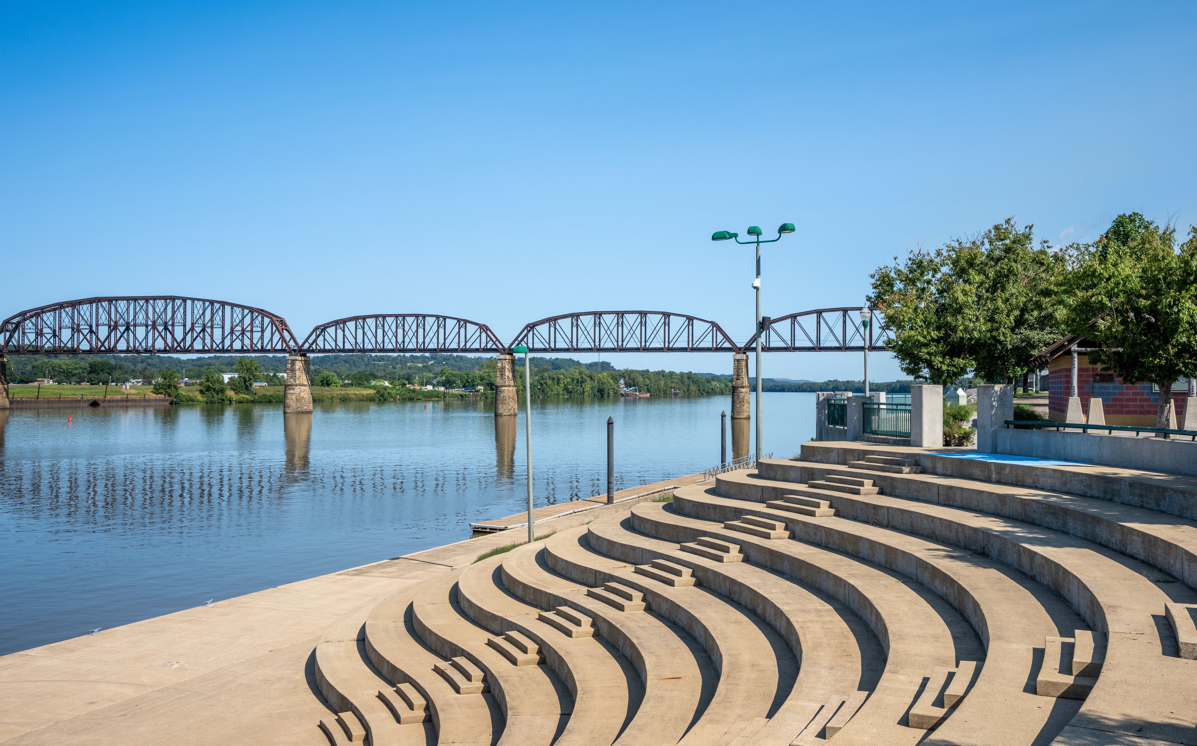 Point Pleasant, West Virginia Riverfront Amphitheater with the Point Pleasant-Kanauga Railroad Bridge over the Ohio River