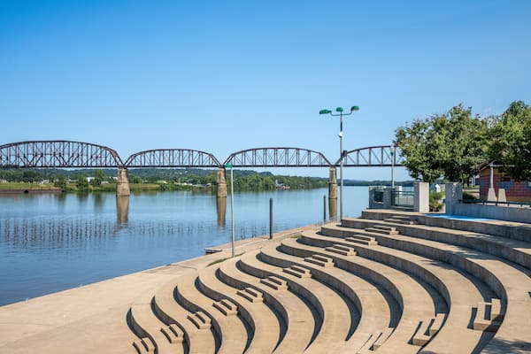 Point Pleasant, West Virginia Riverfront Amphitheater with the Point Pleasant-Kanauga Railroad Bridge over the Ohio River
