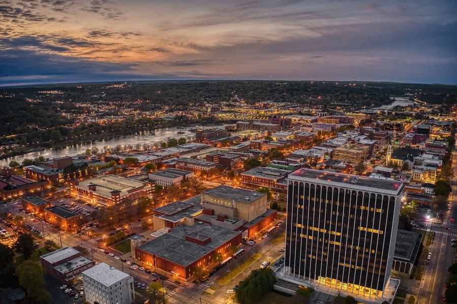 Aerial View of Columbus, Georgia at Dusk