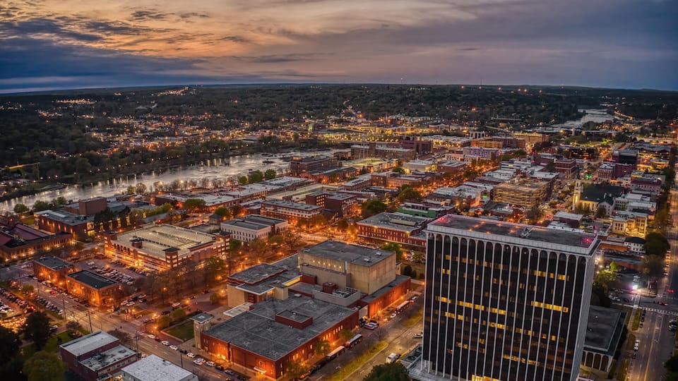 Aerial View of Columbus, Georgia at Dusk