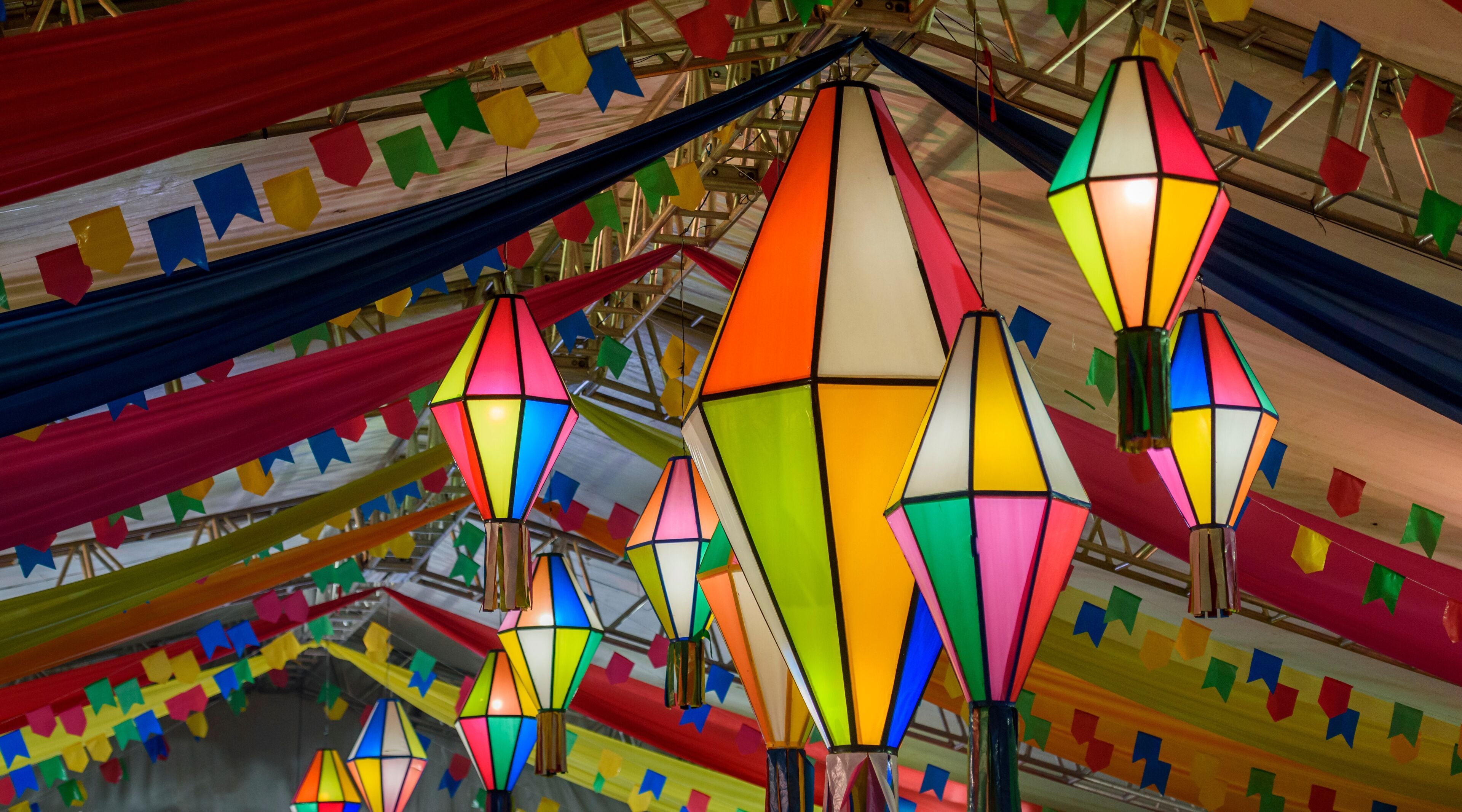 Colorful flags and decorative balloon for the Saint John party, which takes place in June in northeastern Brazil.