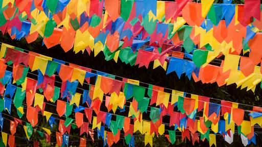 Colorful flags on the street for the São João festival, which takes place in June in northeastern Brazil.