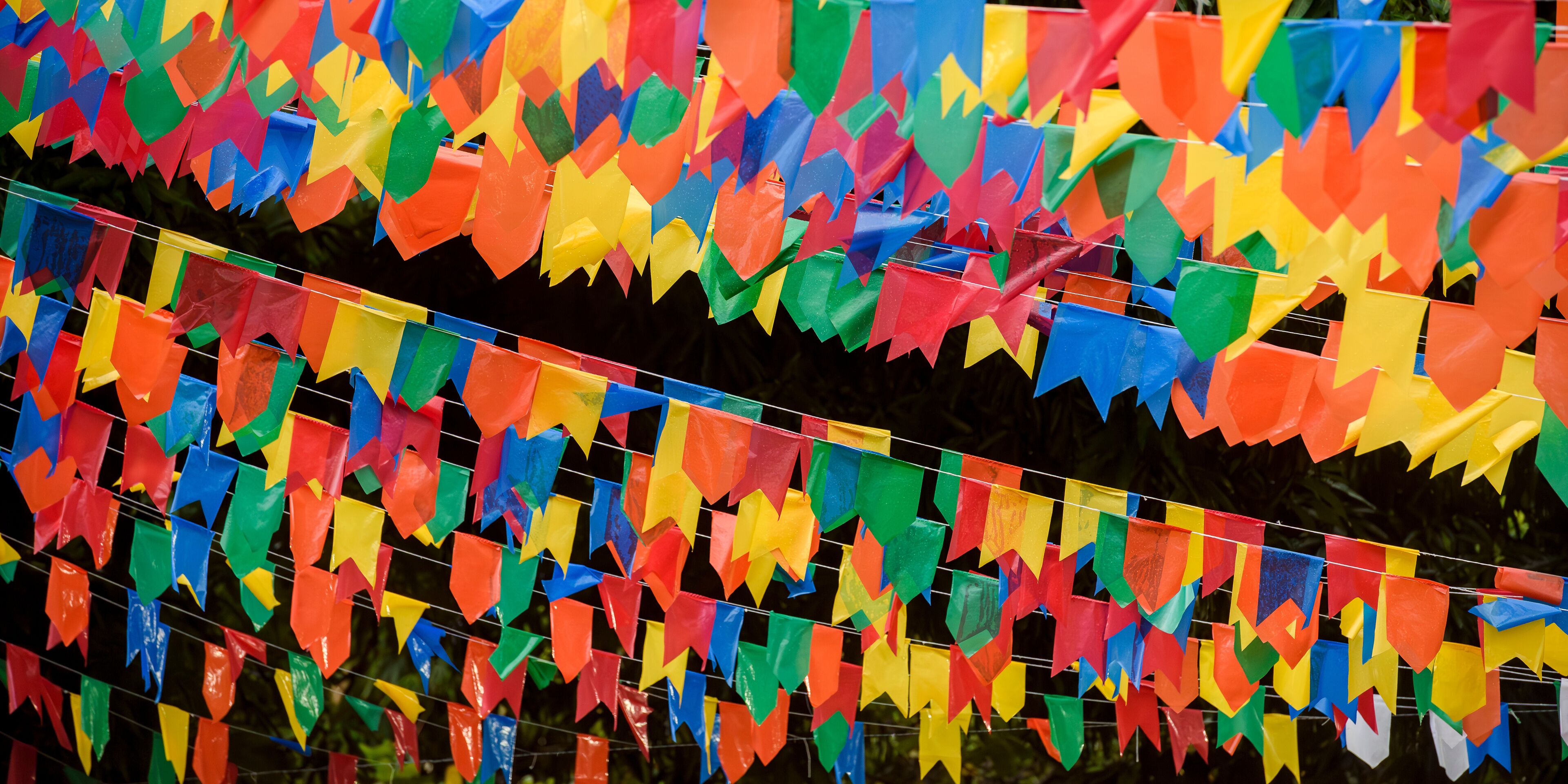 A string of colorful paper flags.