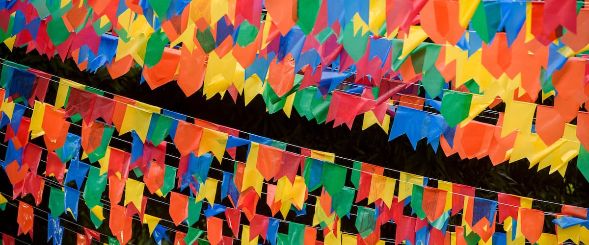 A string of colorful paper flags.