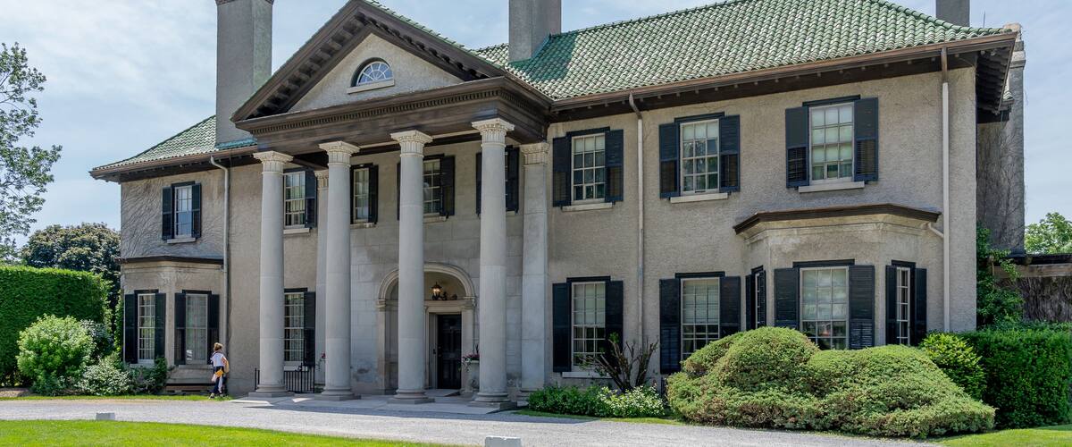 Oshawa, Ontario, Canada - July 1, 2019: Parkwood Estate building in Oshawa, Ontario, Canada. Parkwood Estate was the residence of Samuel McLaughlin, now is a a National Historic Site.