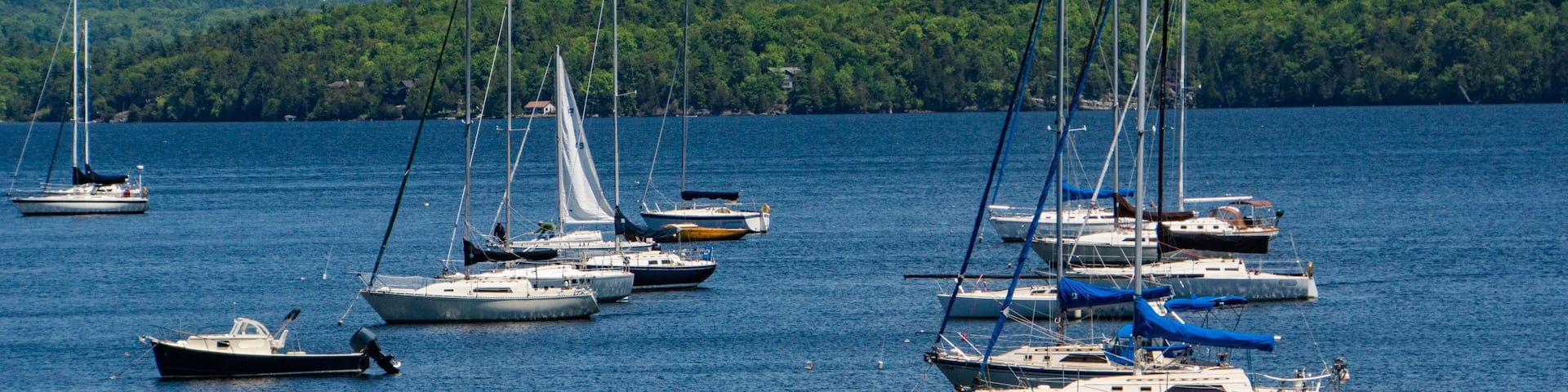 sailboats moored in bay on Lake Champlain, Vermont