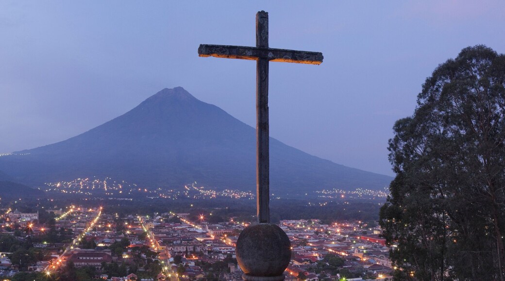 Cross and Volcan de Agua View From Cerro de la Cruz, Antigua, Sacatepequez Department, Guatemala