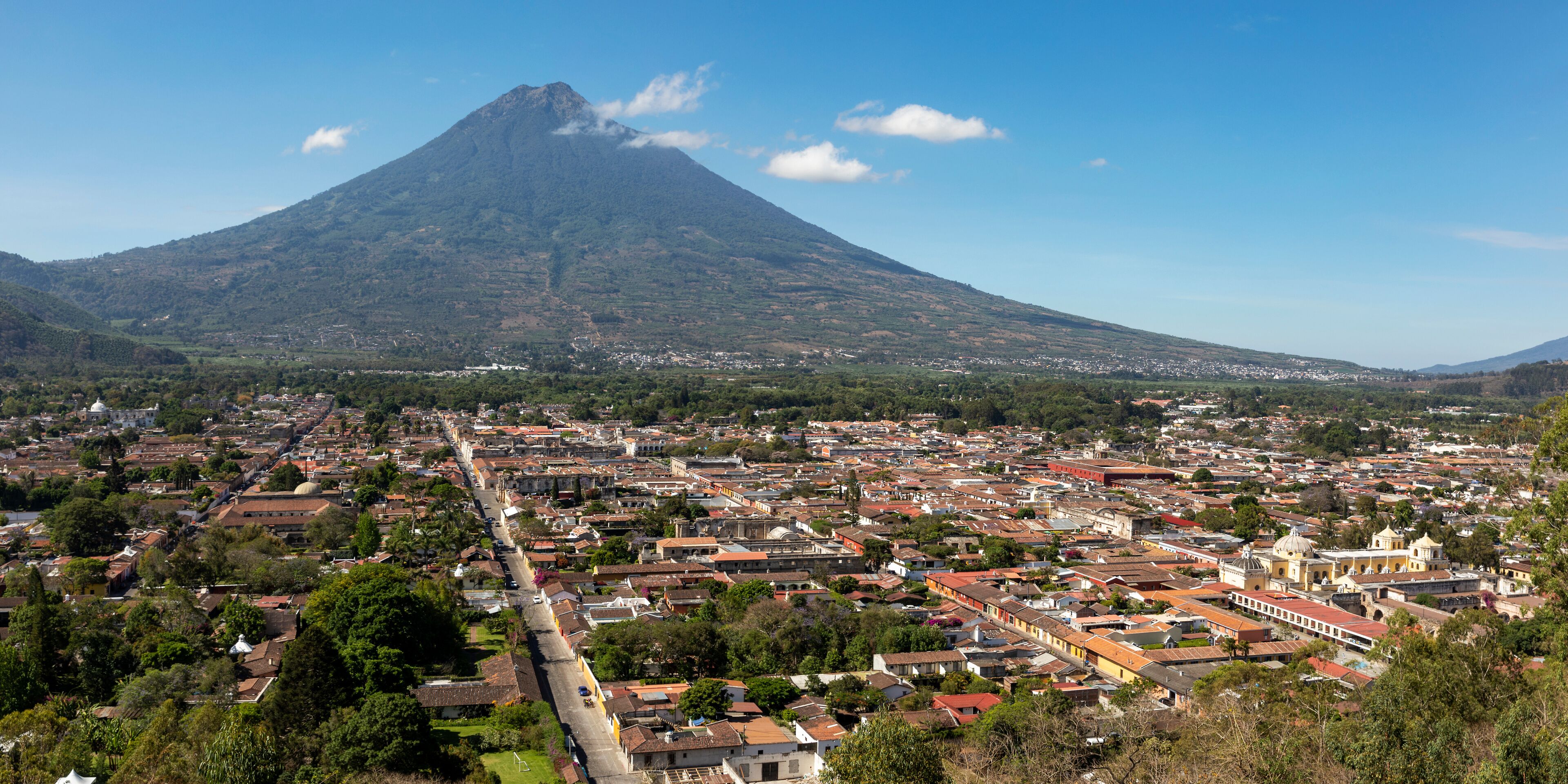 View from Cerro de la Cruz on Antigua Guatemala and Volcano Agua