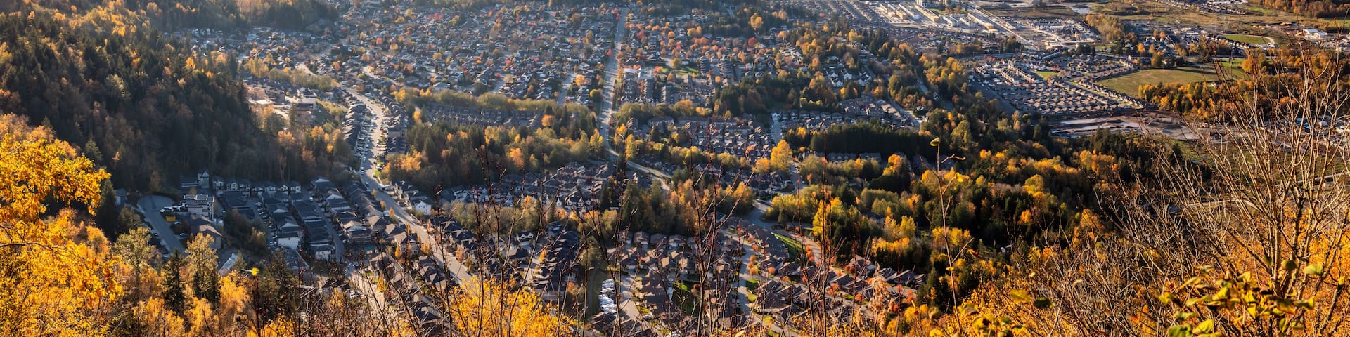 Panoramic view of Chilliwack, BC at sunset