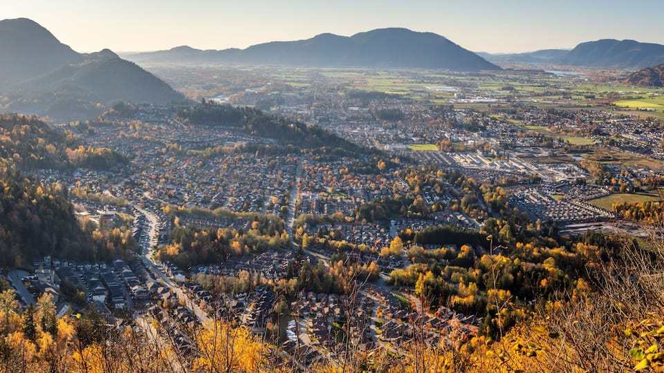 Panoramic view of Chilliwack, BC at sunset