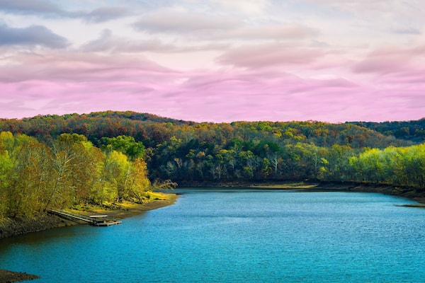 Tranquil autumn landscape along the Osage River and Lake Ozarks in Missouri, United States