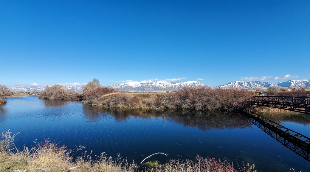 Wellsville Reservoir and Dam overlooking Bear River Mountains, Logan, Utah