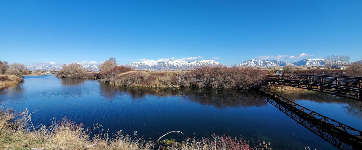 Wellsville Reservoir and Dam overlooking Bear River Mountains, Logan, Utah