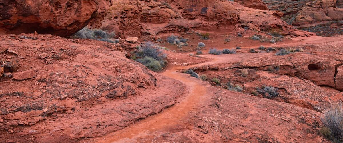 Chuckawalla and Turtle Wall trail desert hiking views Cliffs National Conservation Area Wilderness, Snow Canyon State Park St George, Utah, United States.