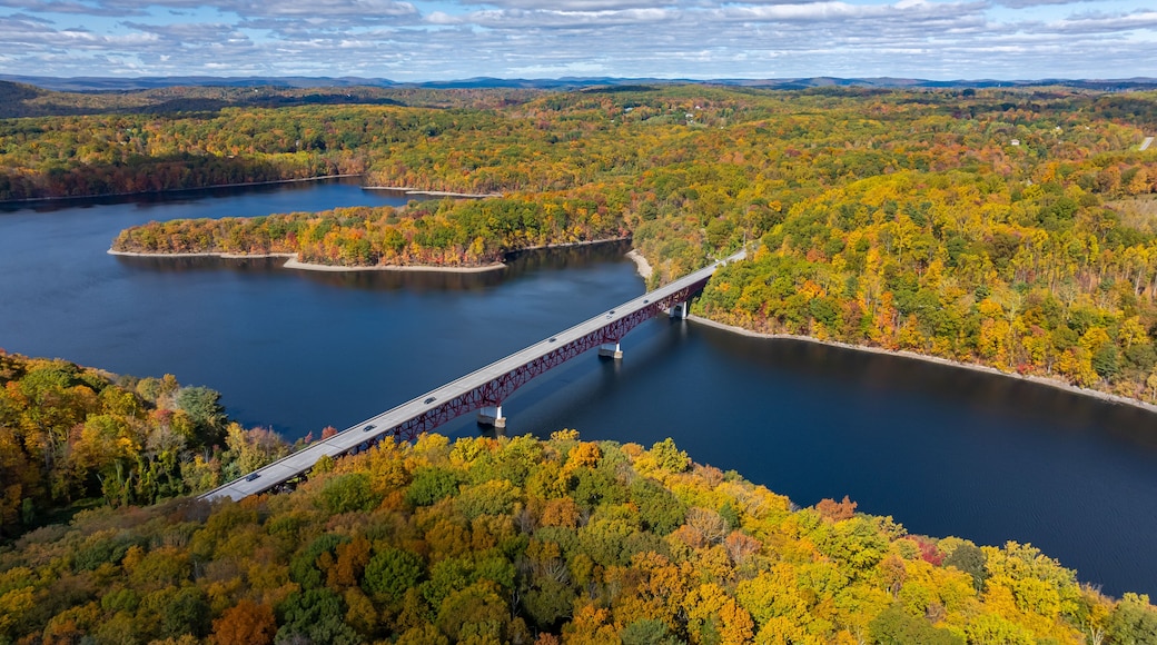 Late afternoon aerial autumn image of the area surrounding the Yorktown Heights, NY, USA 10-16-2024