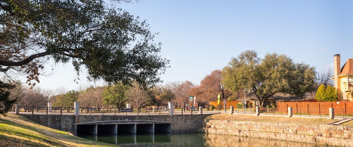 Cross Bend Rd bridge over the water channel in Plano, Texas