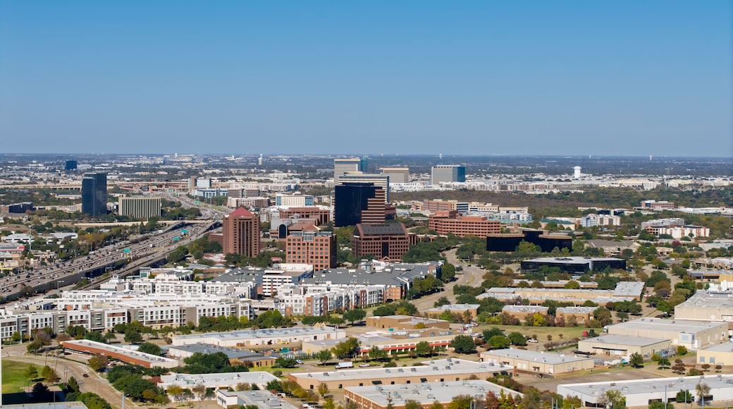 Dallas Texas skyline and urban landscape with highway traffic