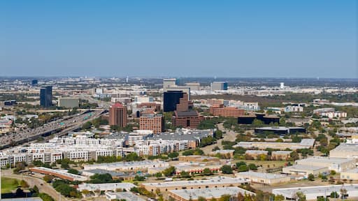Dallas Texas skyline and urban landscape with highway traffic