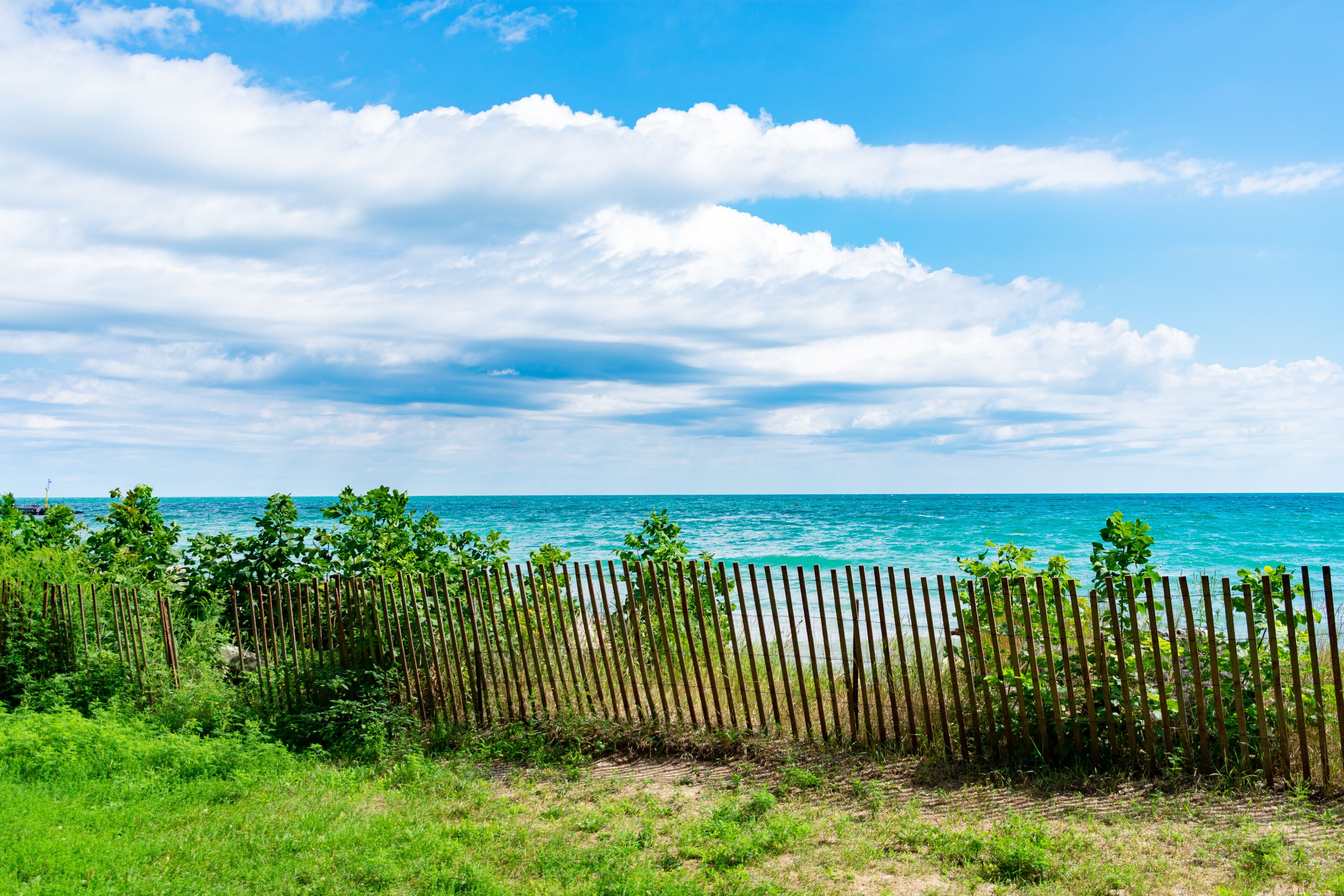 Lake Michigan Shoreline with Fence in Evanston Illinois during the Summer