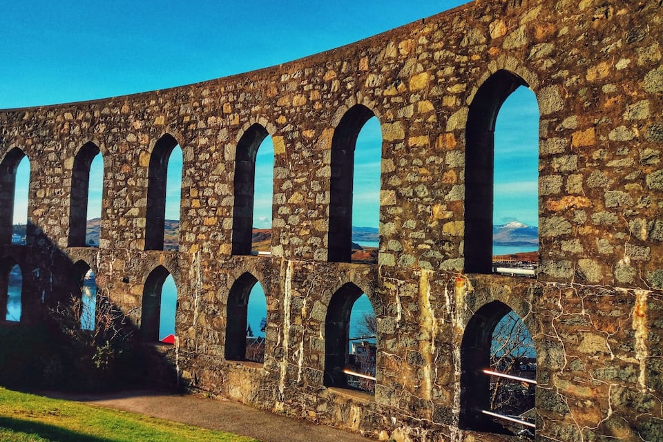 A stone aqueduct with multiple arches.