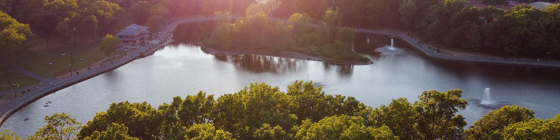 James J. Braddock Park aerial photography. View from the drone. North Bergen park.