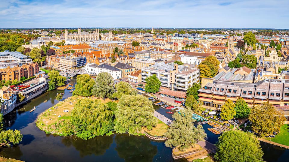 Aerial view of Cambridge, United Kingdom