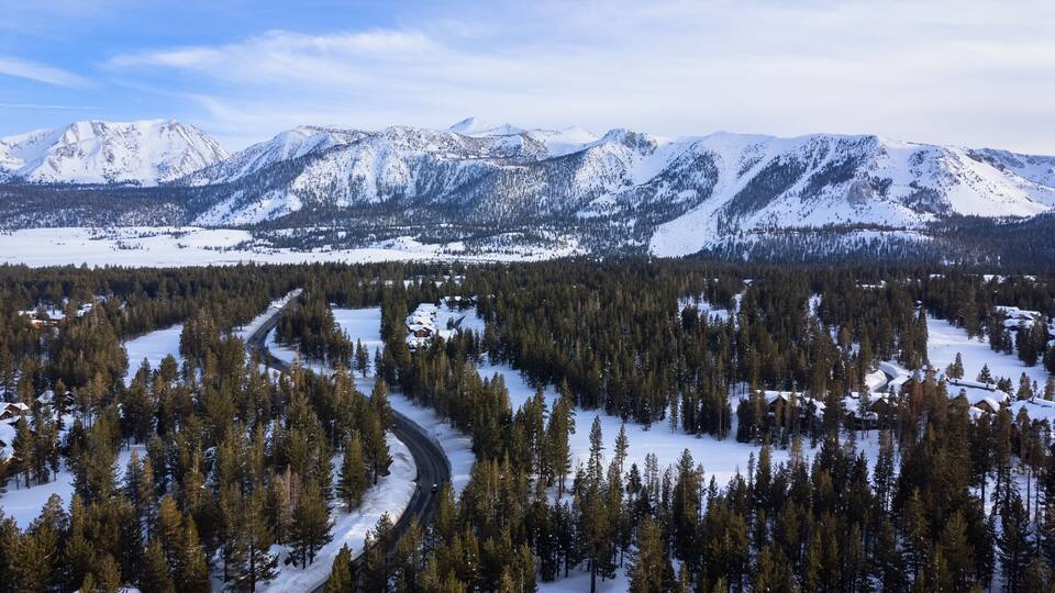 Aerial View of Mammoth Lakes, California in Winter