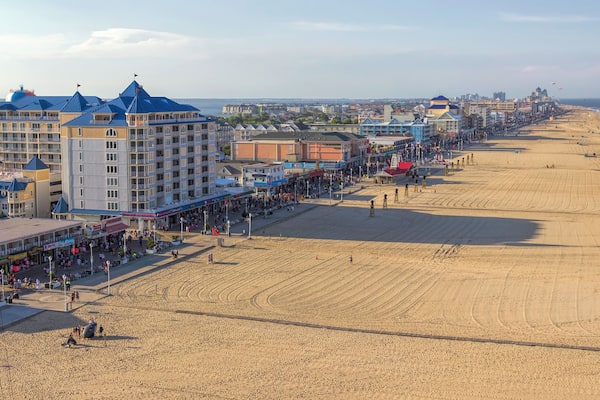 Ocean city, Maryland aerial view of the boardwalk and beach