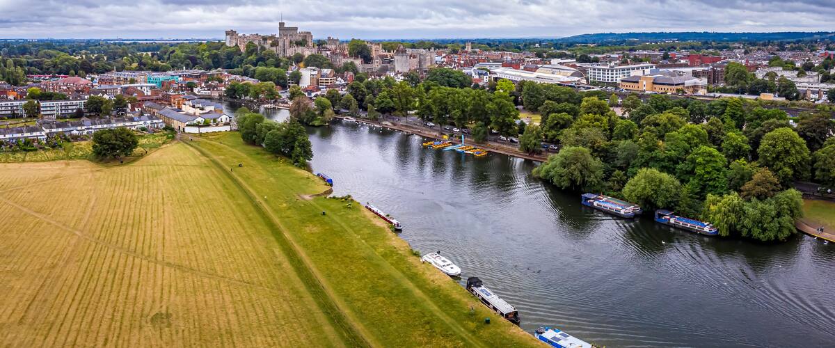 Aerial view of the Windsor castle and the river Thames