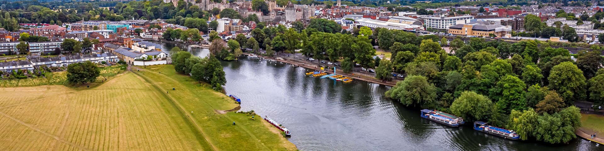 Aerial view of the Windsor castle and the river Thames