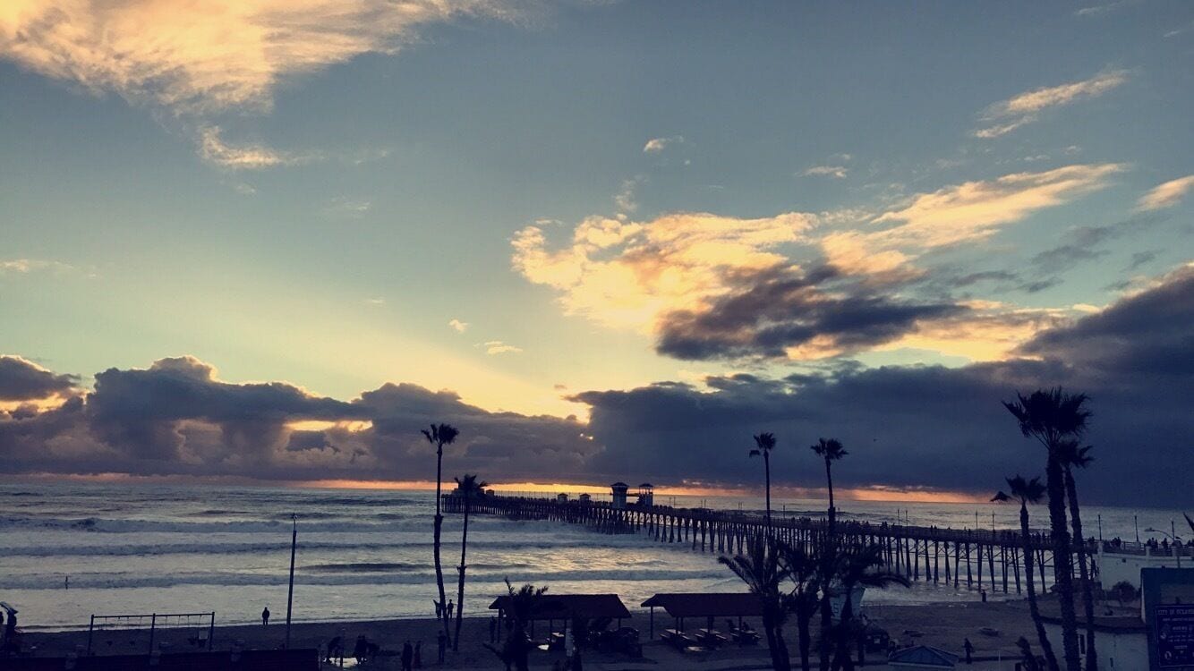 The sunset overlooking the pier #beachbound