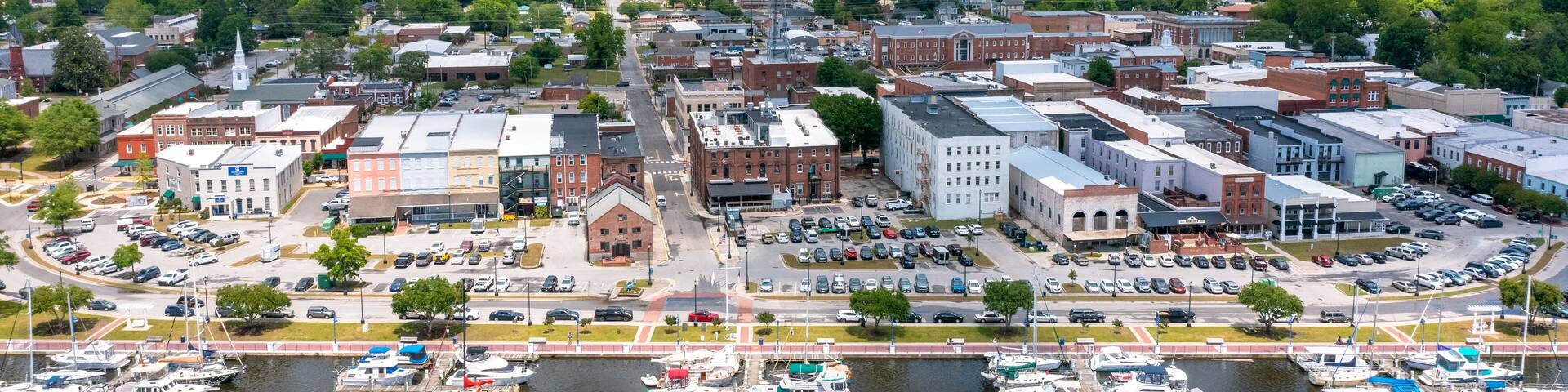 Aerial view of Washington North Carolina looking North from the River