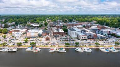 Aerial view of Washington North Carolina looking North from the River