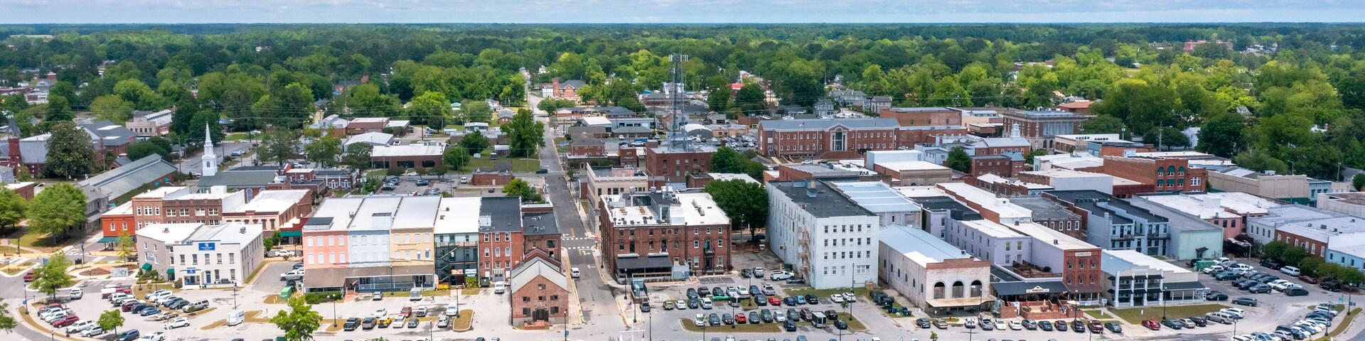Aerial view of Washington North Carolina looking North from the River