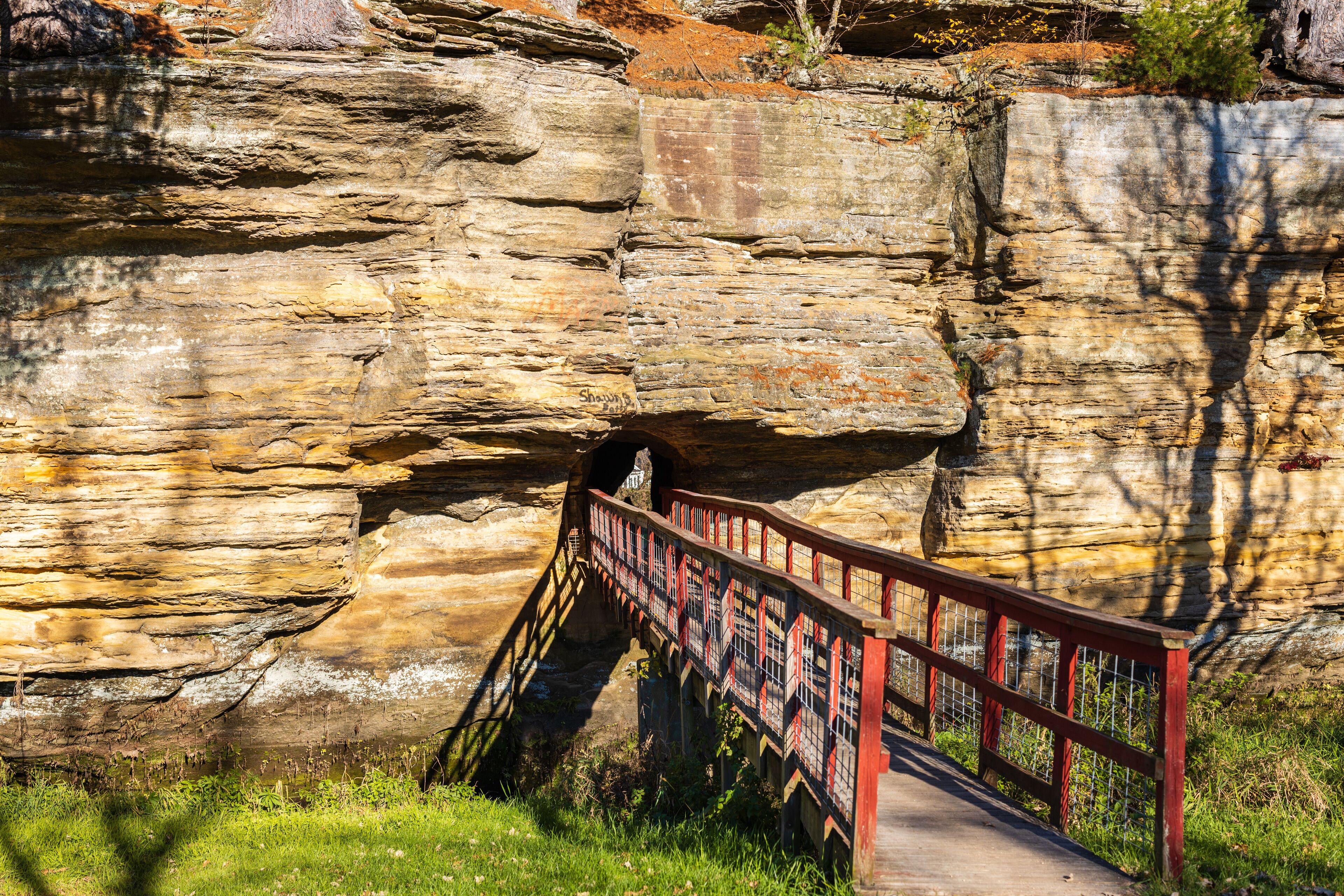 Man-made tunnel in the natural rock bridge at Pier County Park in Richland County, Wisconsin
